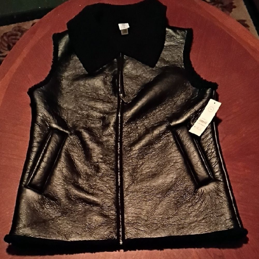 Black Faux Leather Vest - Size: S-M     (1079)